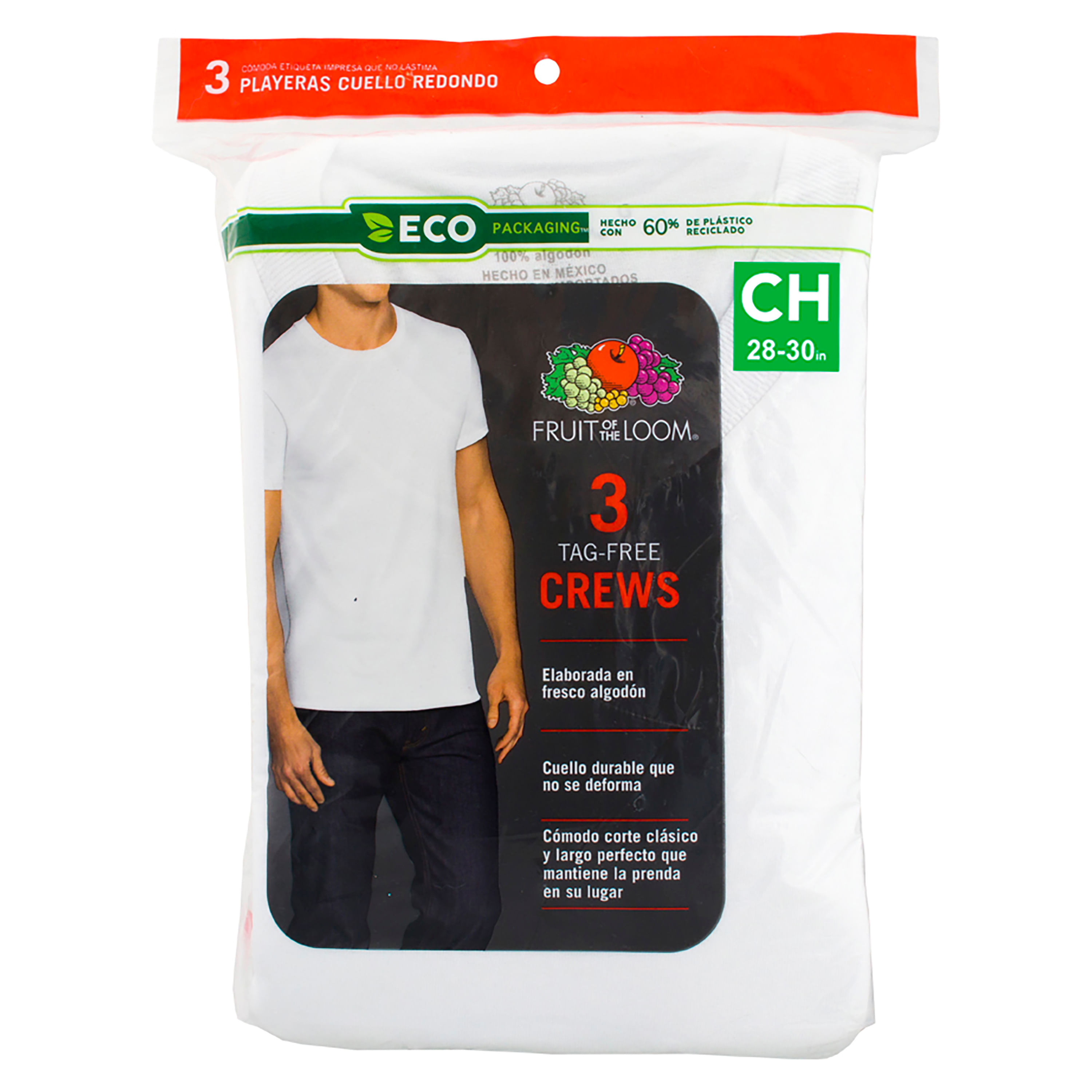 Playera Fruit Of The Loom Cuello Redondo Color Blanco 3 Pack Talla S