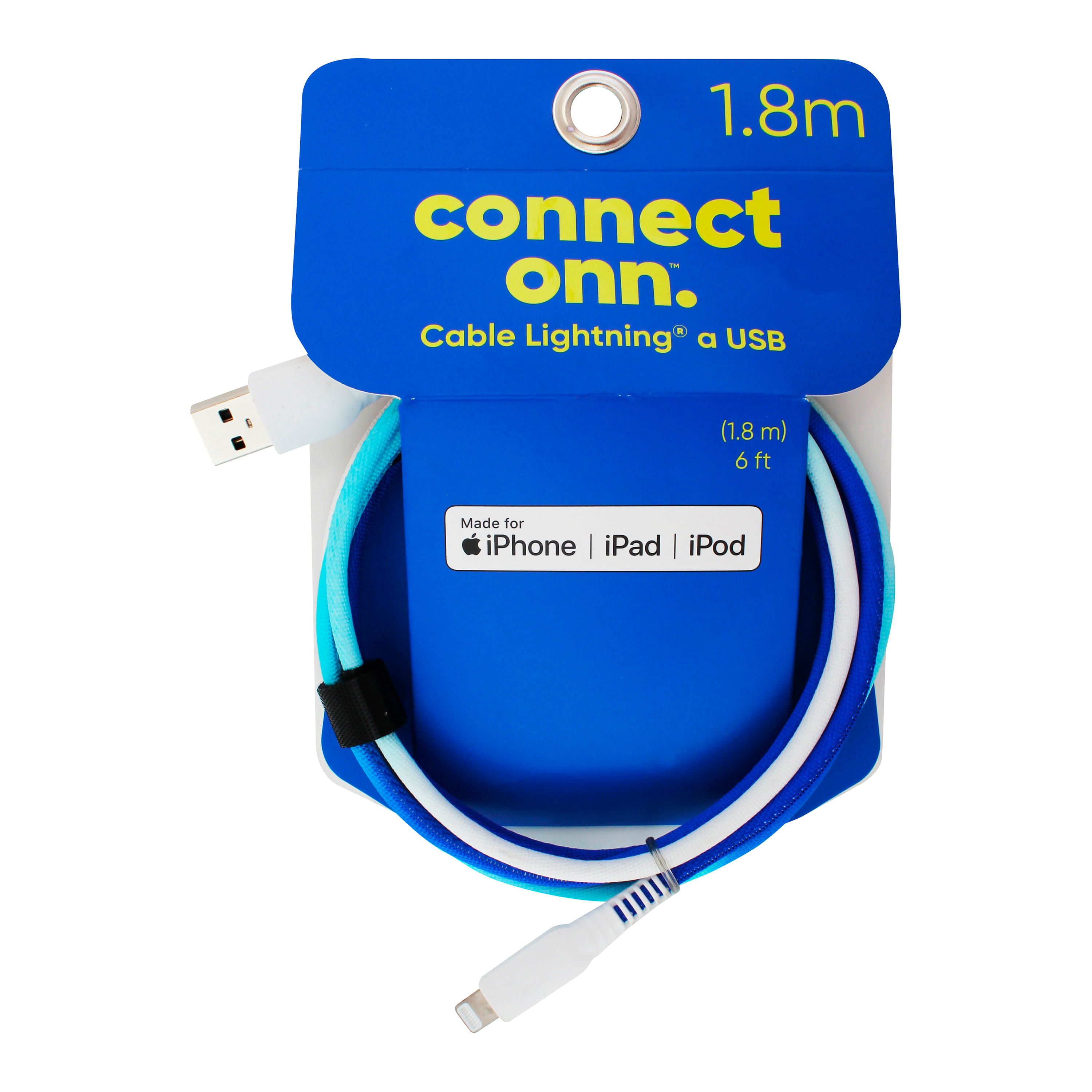 Cable Ltg Onn Color Azul Con Luz Usb 1 - 8mt