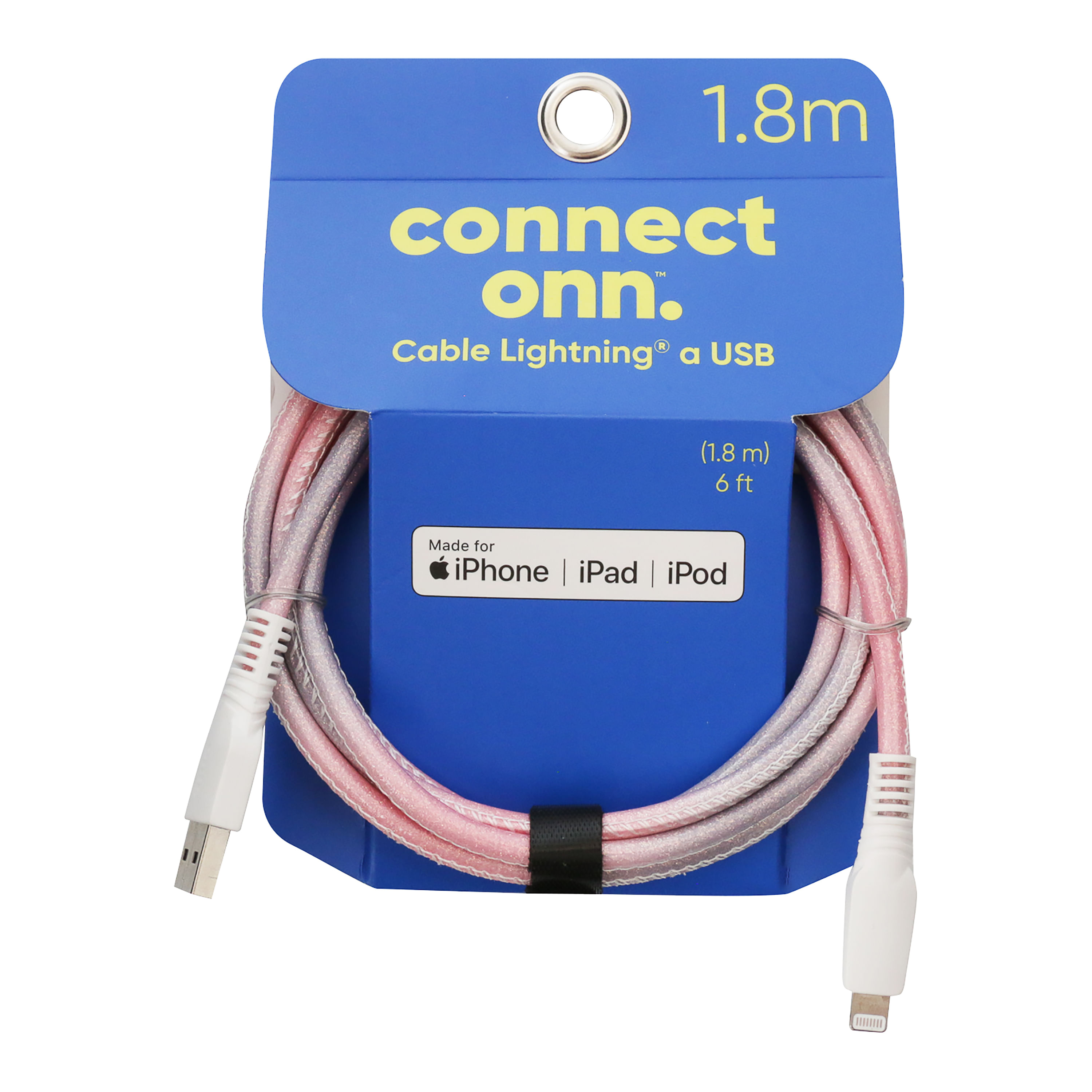 Cable Ltg Onn Color Gris y Naranja Con Luz Usb 1 - 8mt