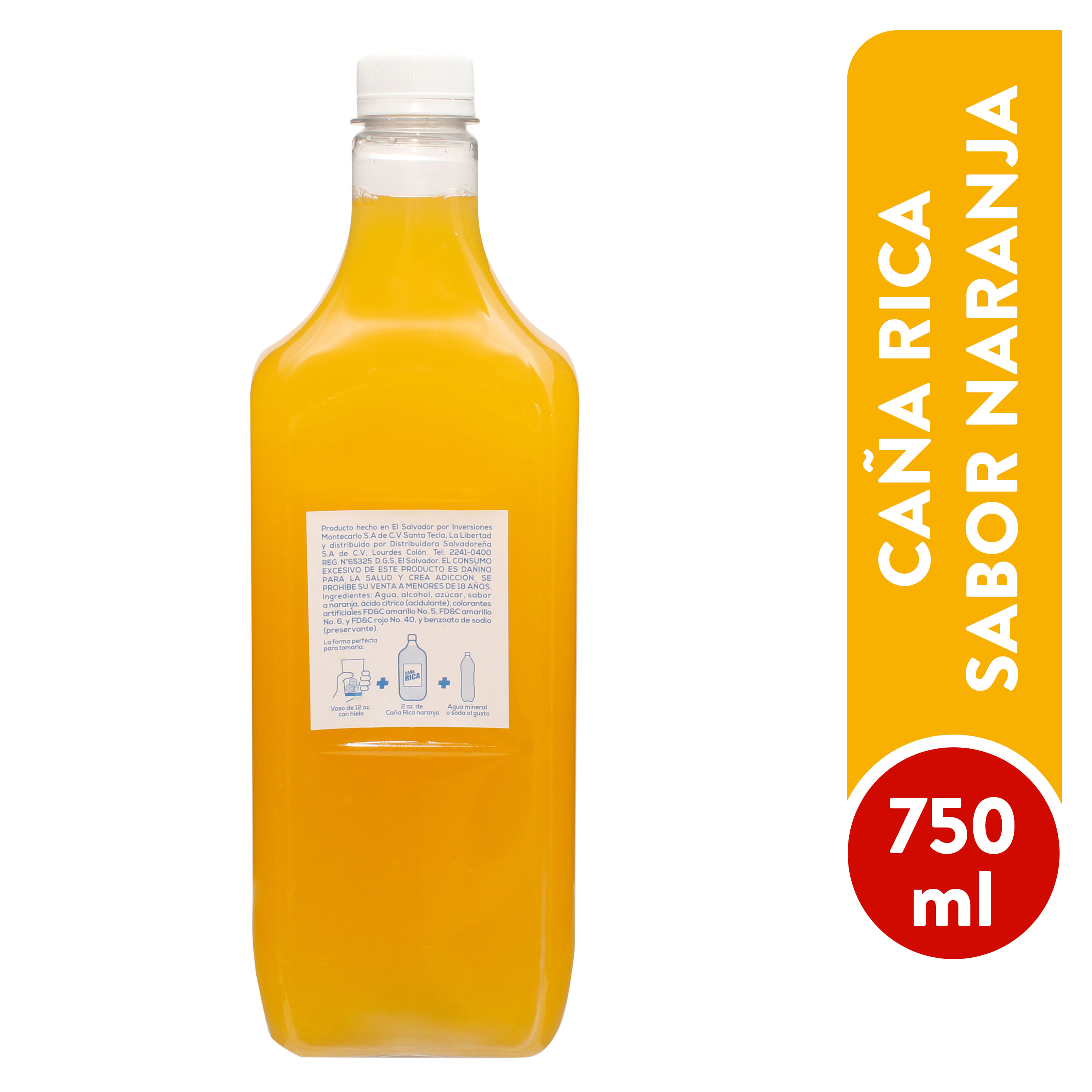 Agua Ardiente Caña Rica Sabor Naranja - 750 ml