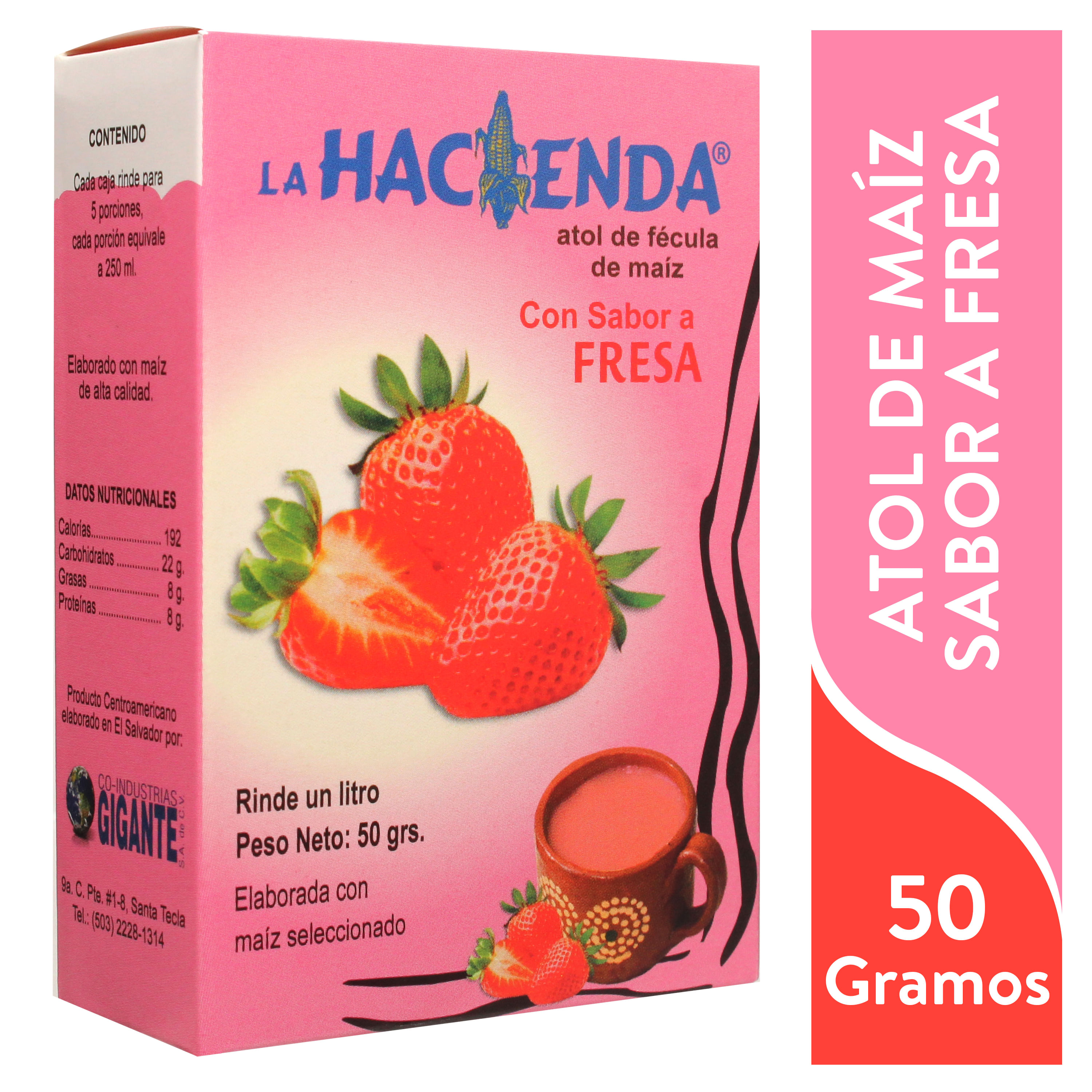 Atol de fécula de maíz La Hacienda sabor fresa - 50 g
