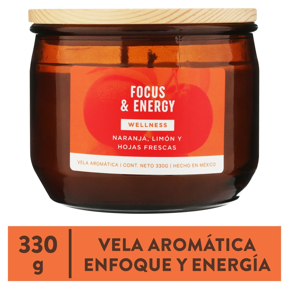 Vela aromática Wellness focus and energy naranja limón hojas frescas - 330 g