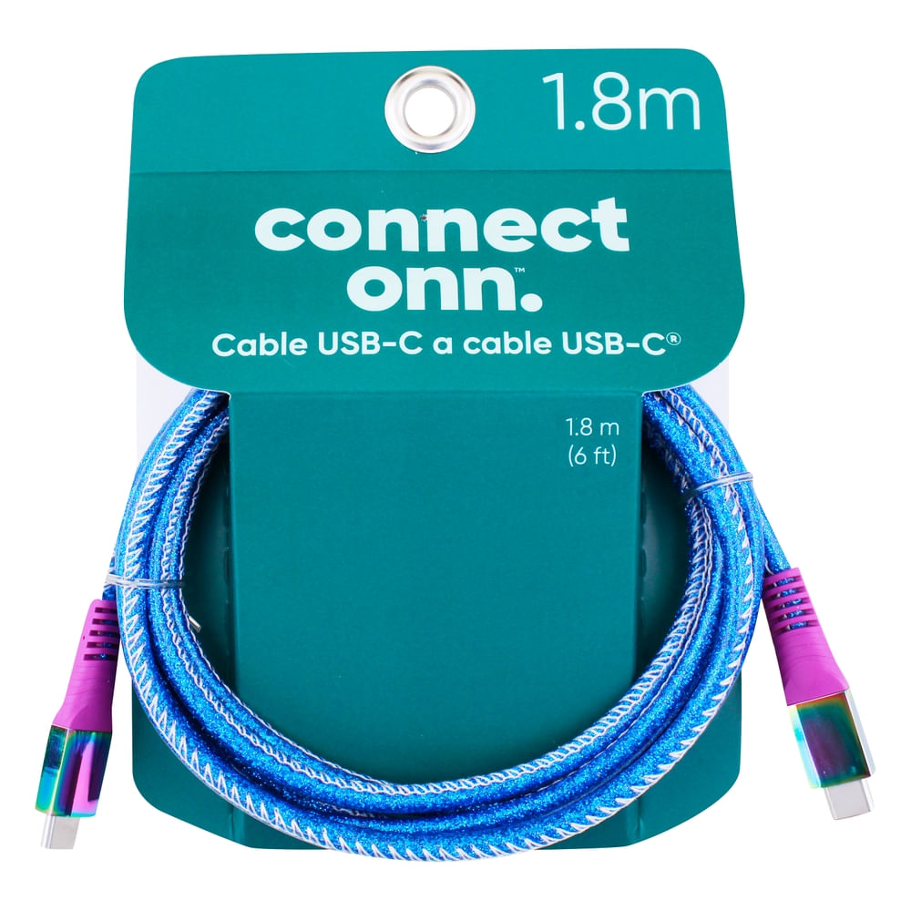 Onn Cable 6 Usb C To Usb C Neon Blu