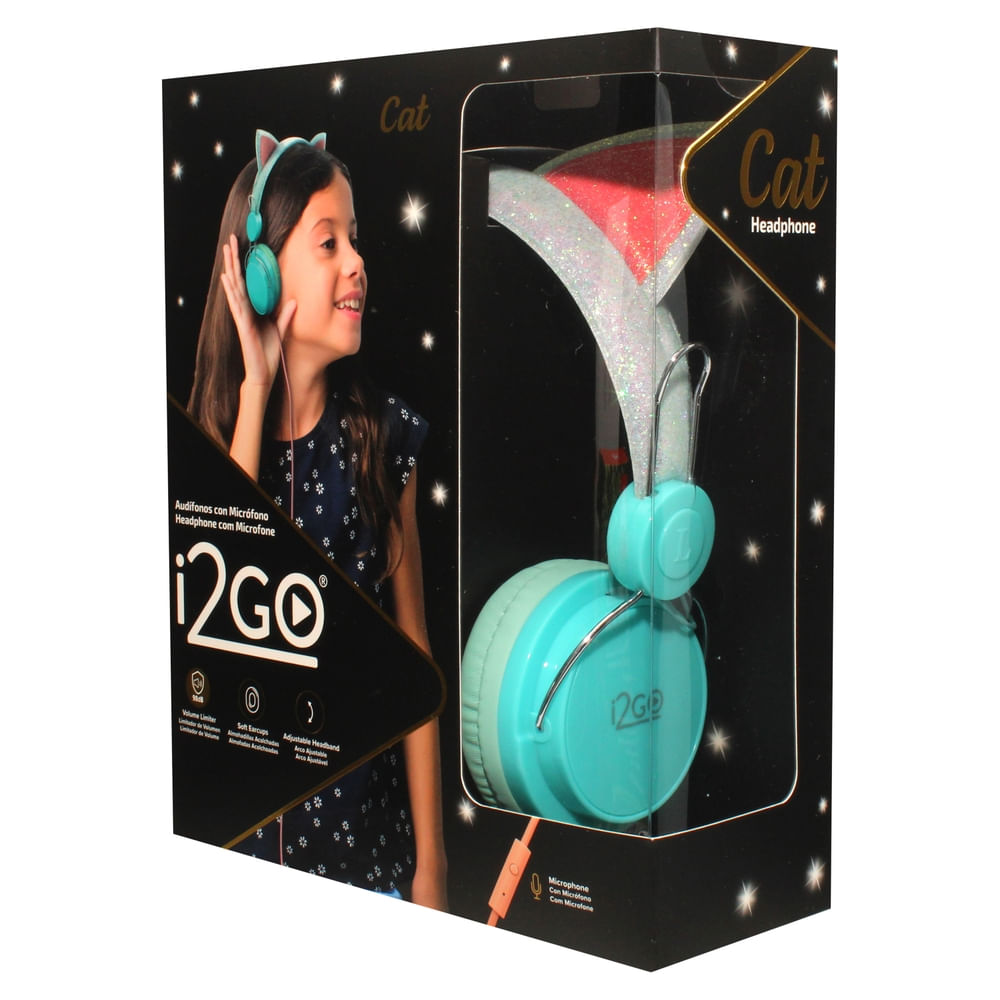 Audífonos alámbricos I2GO de gata con micrófono conector de 3.5 mm