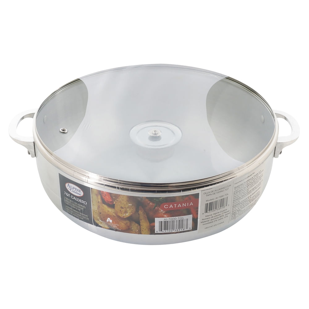 Olla De Aluminio 7Qt Con Tapa De Vidrio