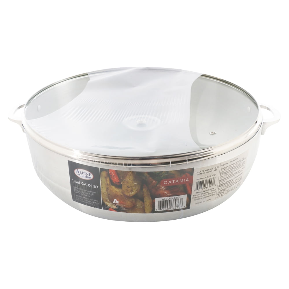 Olla De Aluminio 13Qt Con Tapa De Vidrio