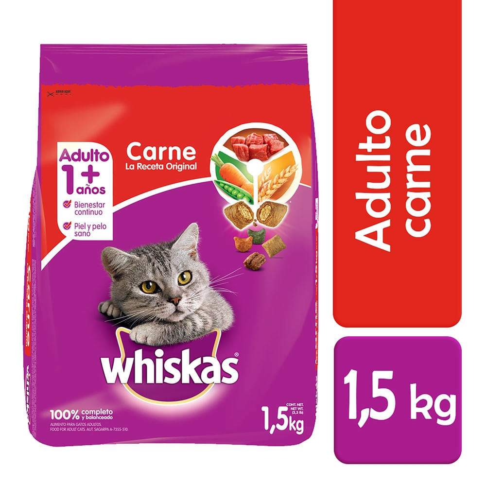 Alimento seco para gato Whiskas original sabor carne - 1.5 kg