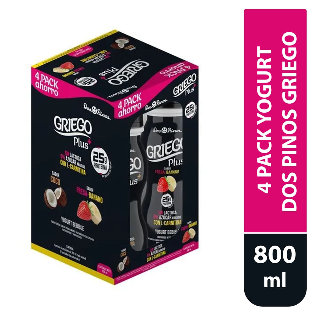4 Pack Yogurt Dos Pinos Griego 800 Ml