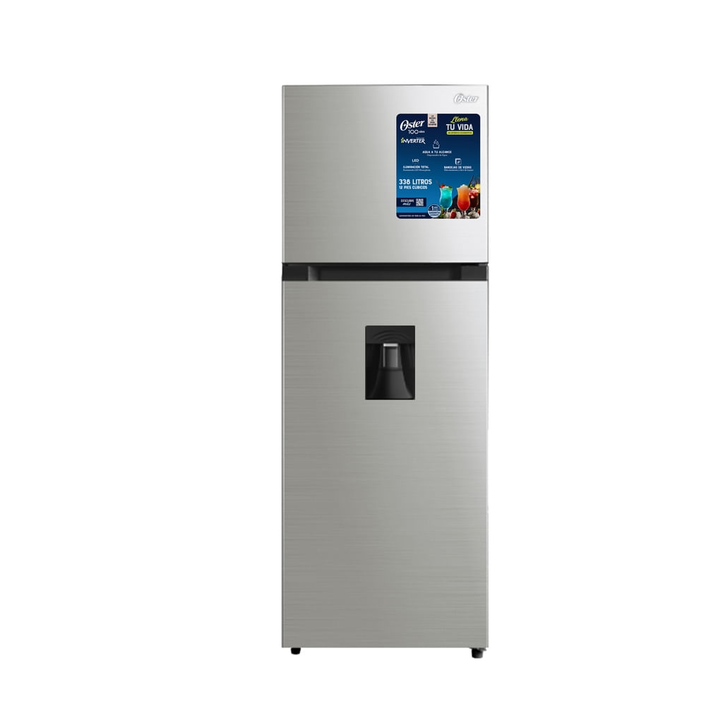 Refrigeradora Oster OS-NFMI1202SDI no frostcgris con dispensador de agua caoacidad 338 L