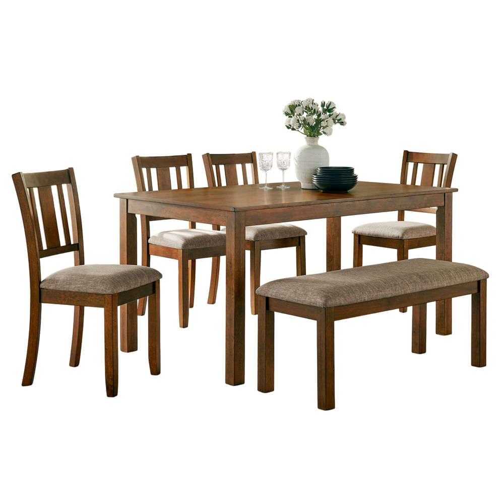 Set de comedor Home Trends con banca café - 6 Pzas