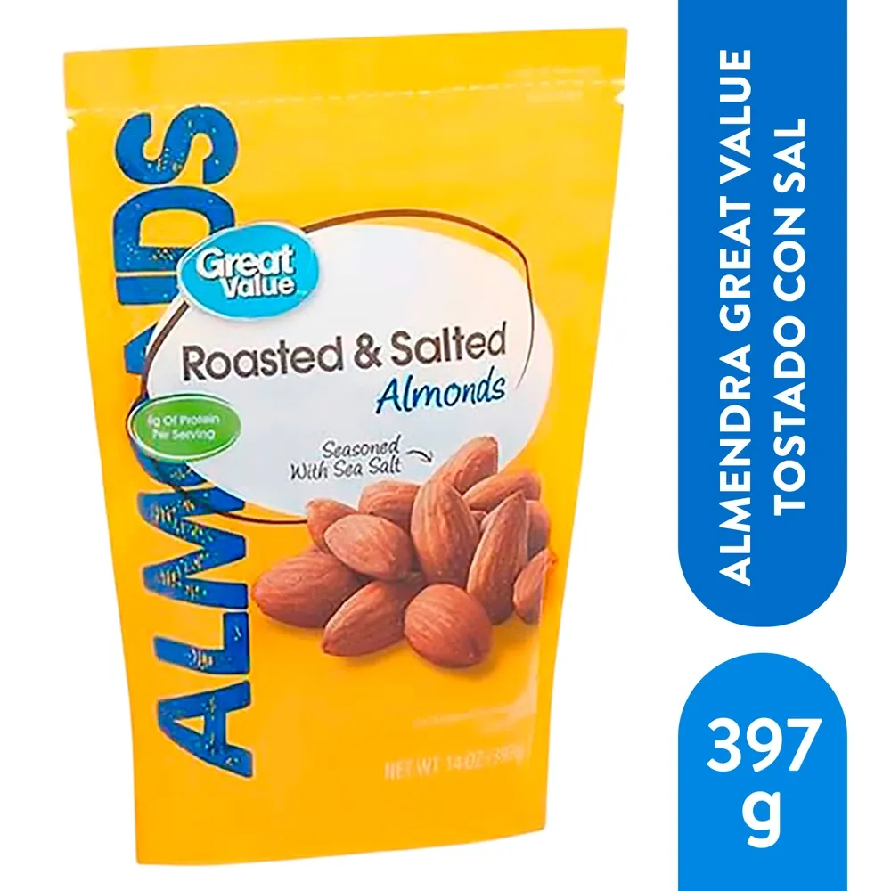Almendra Great Value Tostada con Sal - 397 g